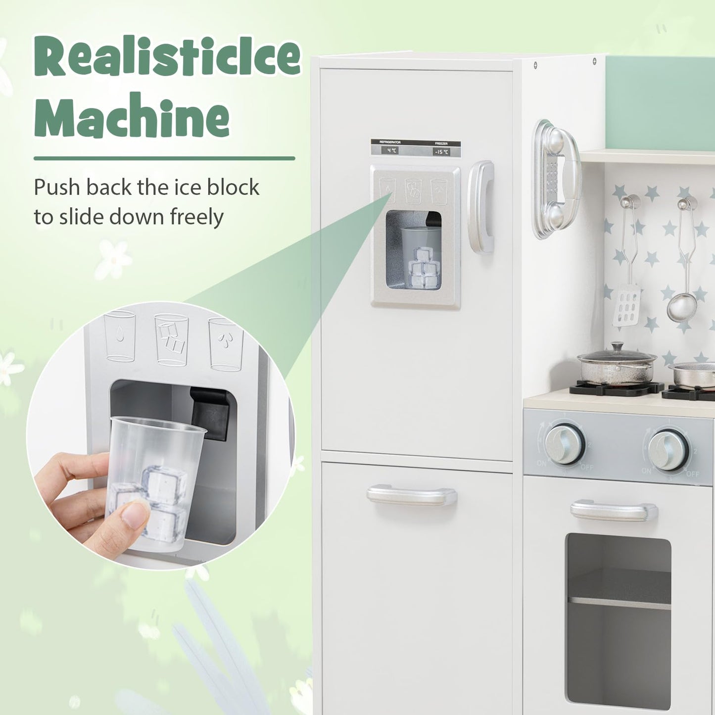 Kids Pretend Kitchen Playset with Stove and Ice Maker