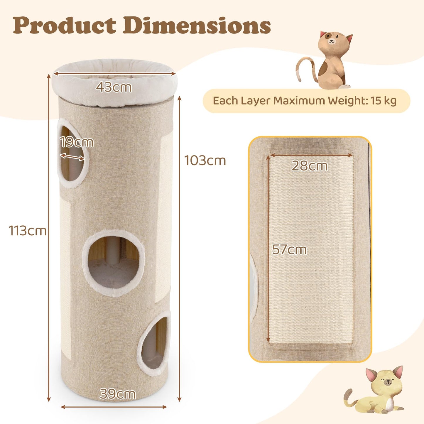 4-Level Cat House for Indoor Cats with Removable Perch