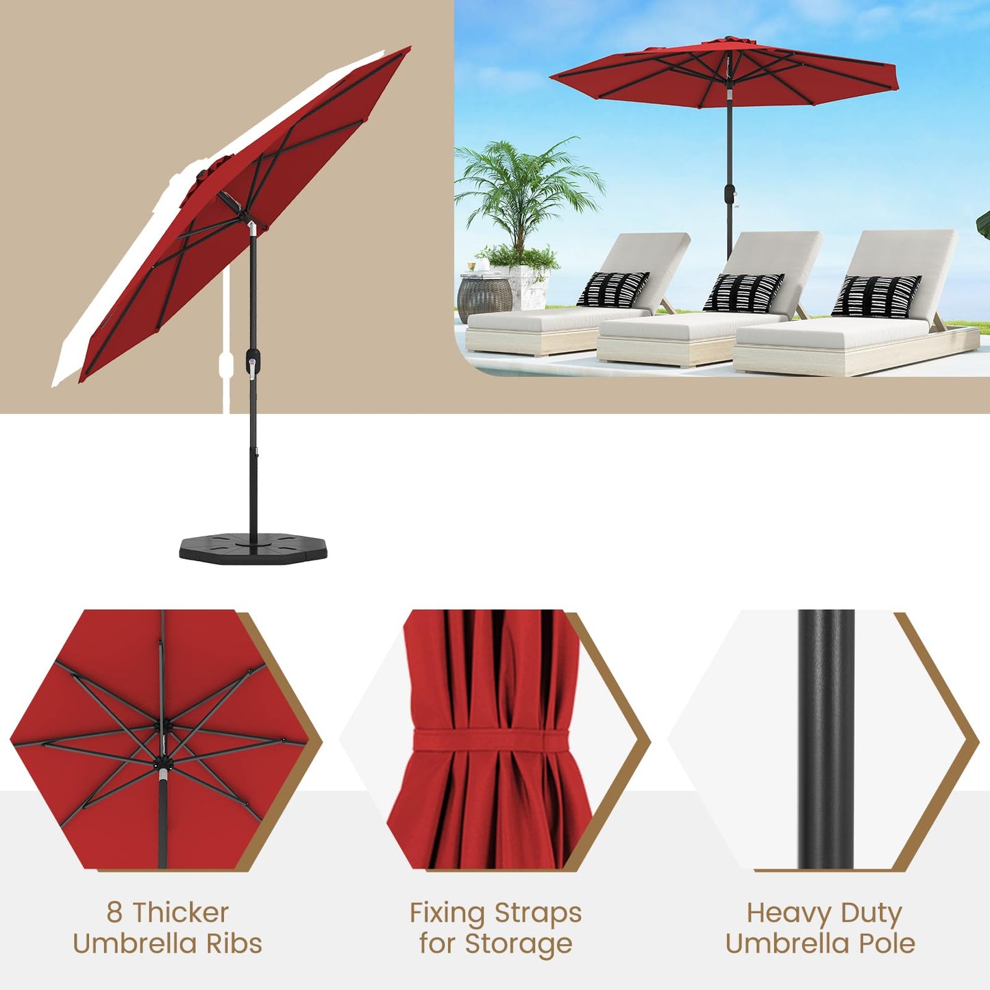 2.7m Waterproof Patio Umbrella with Tilt & Crank Handle