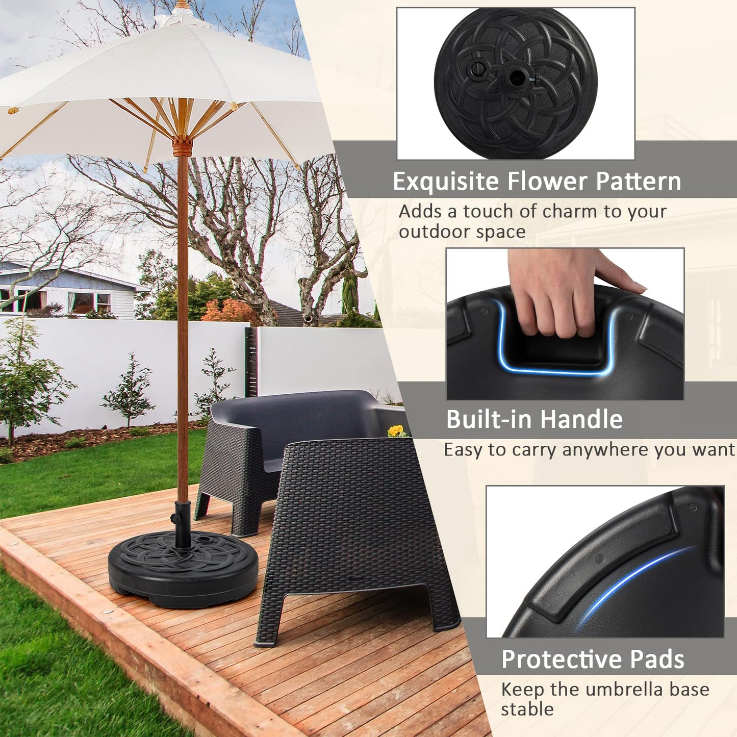 46KG Water and Sand Fillable Umbrella Stand with Built-in Handle