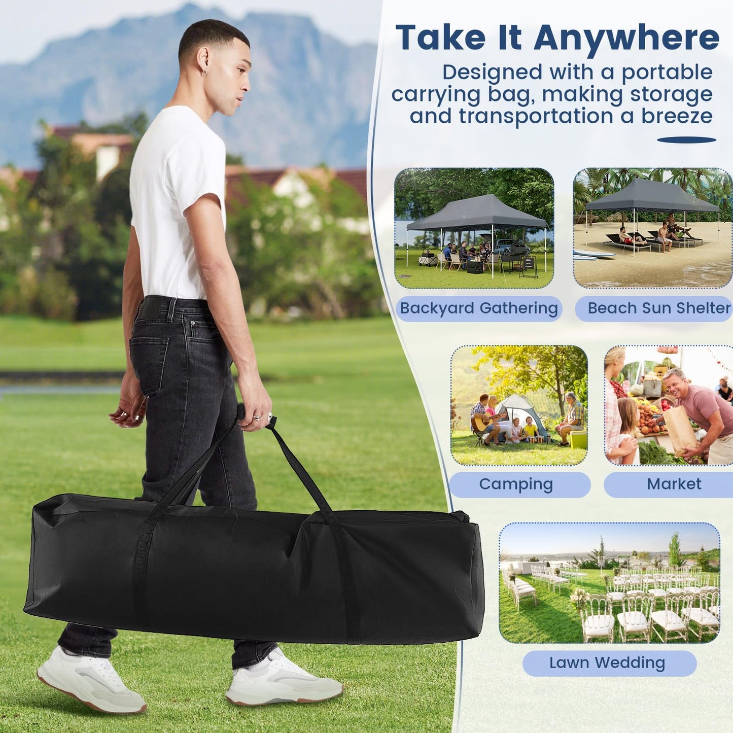 6x3M Height Adjustable Pop-up Gazebo with Carrying Bag