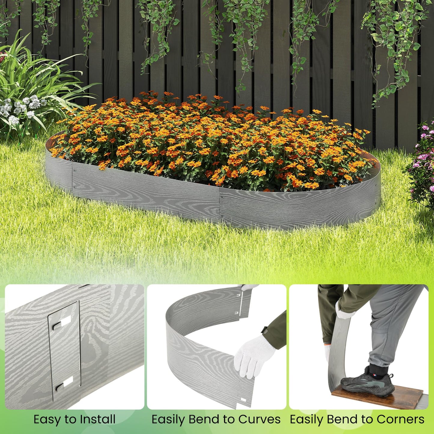 6-Pack 600 cm Galvanized Metal Landscape Edging for Lawn Pathway