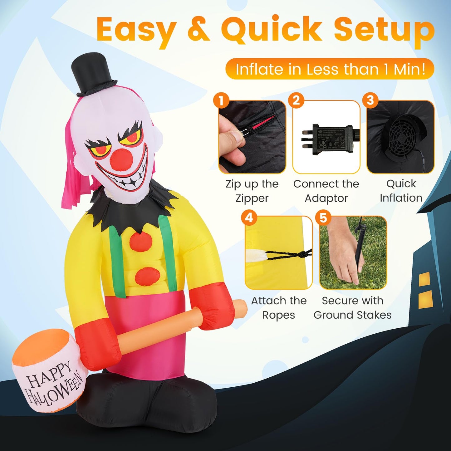 240 CM Giant Halloween Inflatables with Hammer and Sandbags