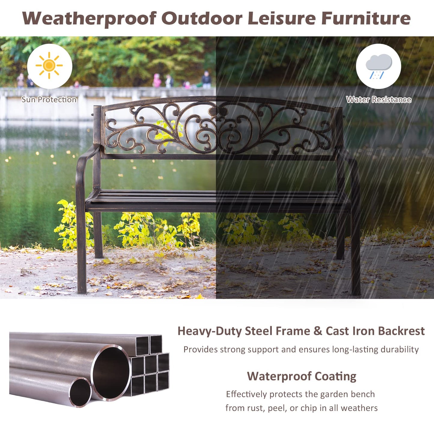 Butterfly Pattern 2 Seater Metal Frame Garden Bench