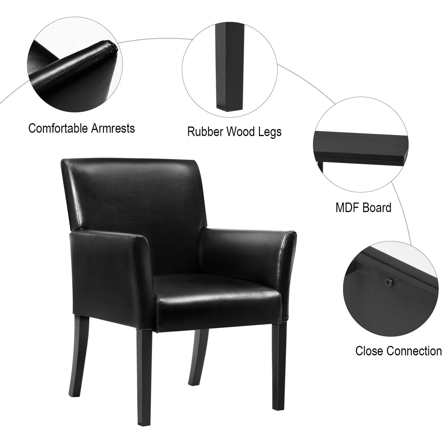Guest Chair with Wood Frame, Wide Backrest and Ergonomic Armrests