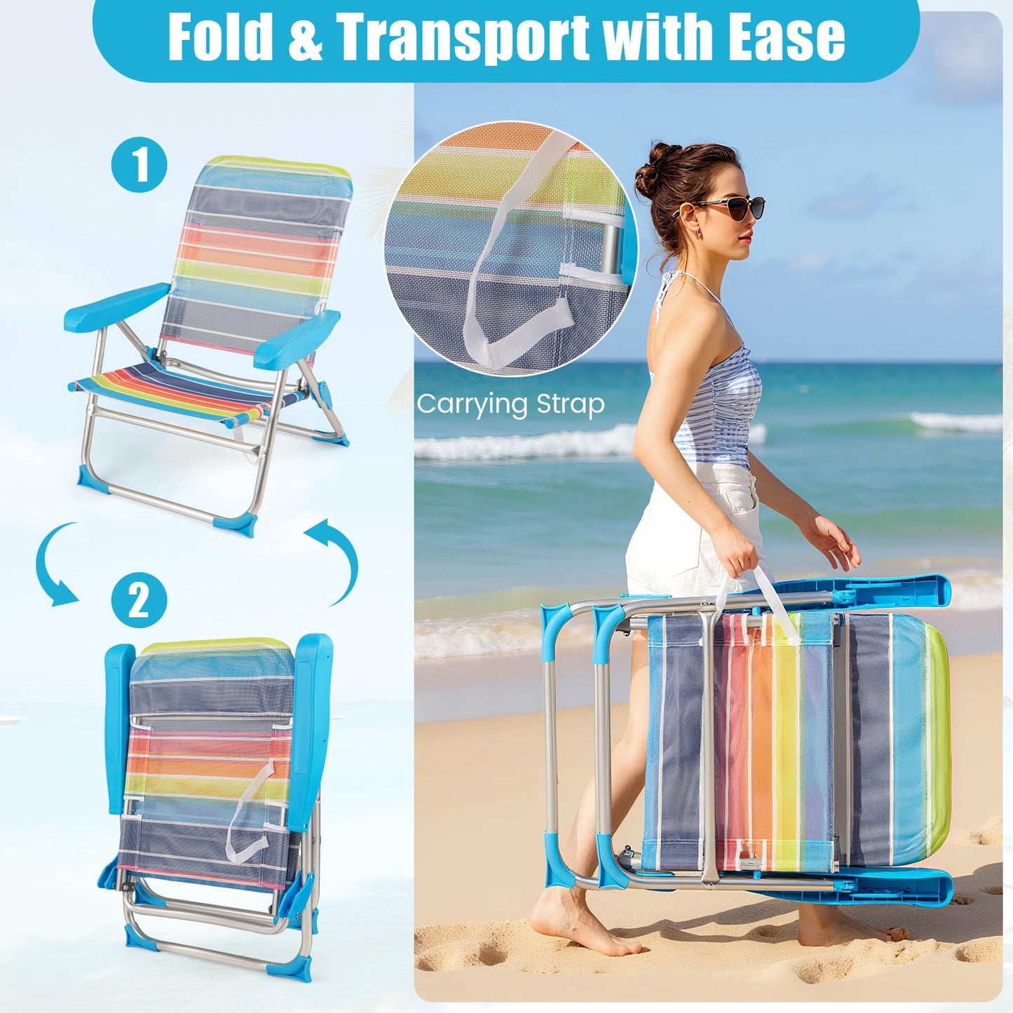 4 Adjustable Position Camping Chair with Armrests & Carry Strap