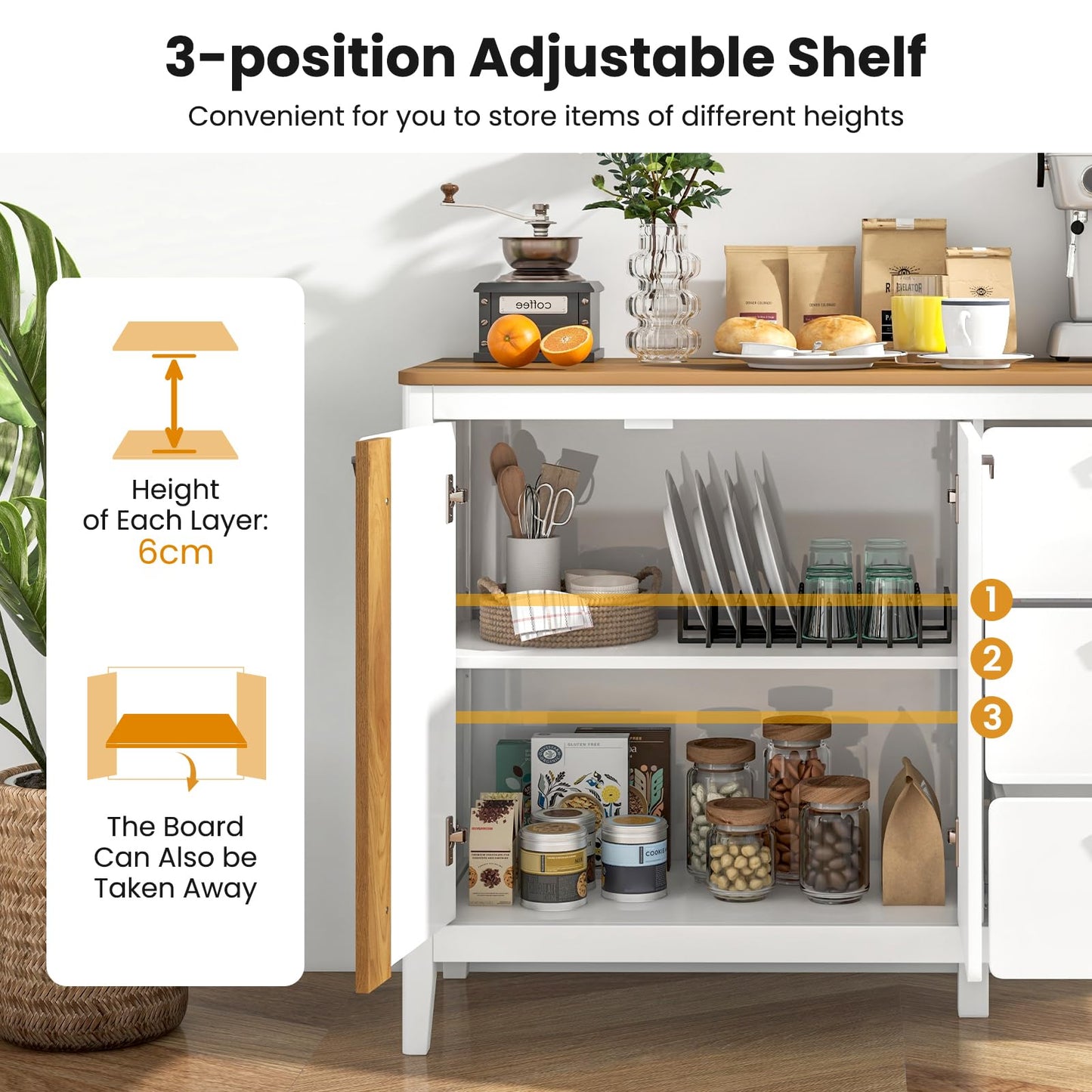 Buffet Cabinet with 2 Door and 3 Pull-out Drawers for Living Room