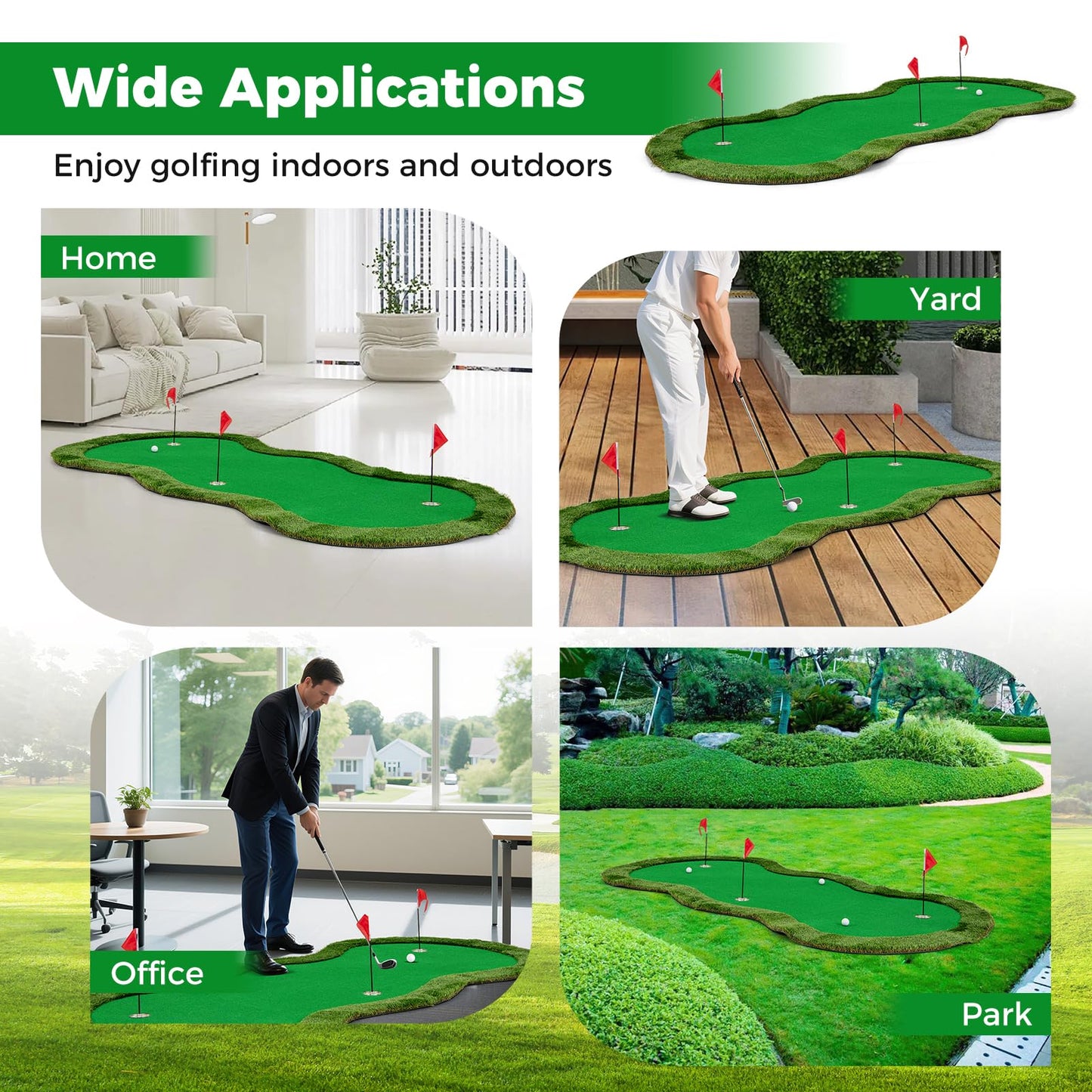 5 x 10 FT Professional Golf Practice Mat Putt Green Carpet with 3 Holes and Balls