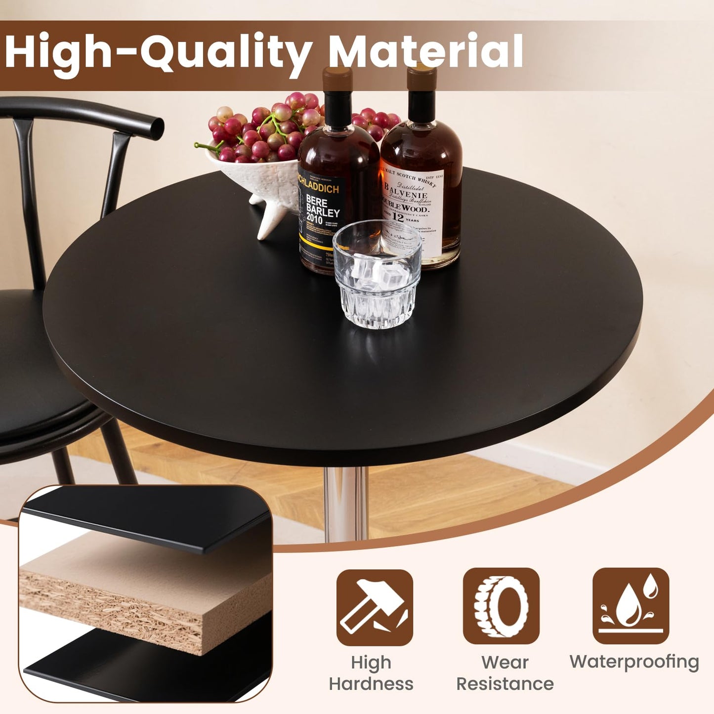 60cm Counter Bistro Pub Tables with Fixed Tabletop for Home Kitchen Café