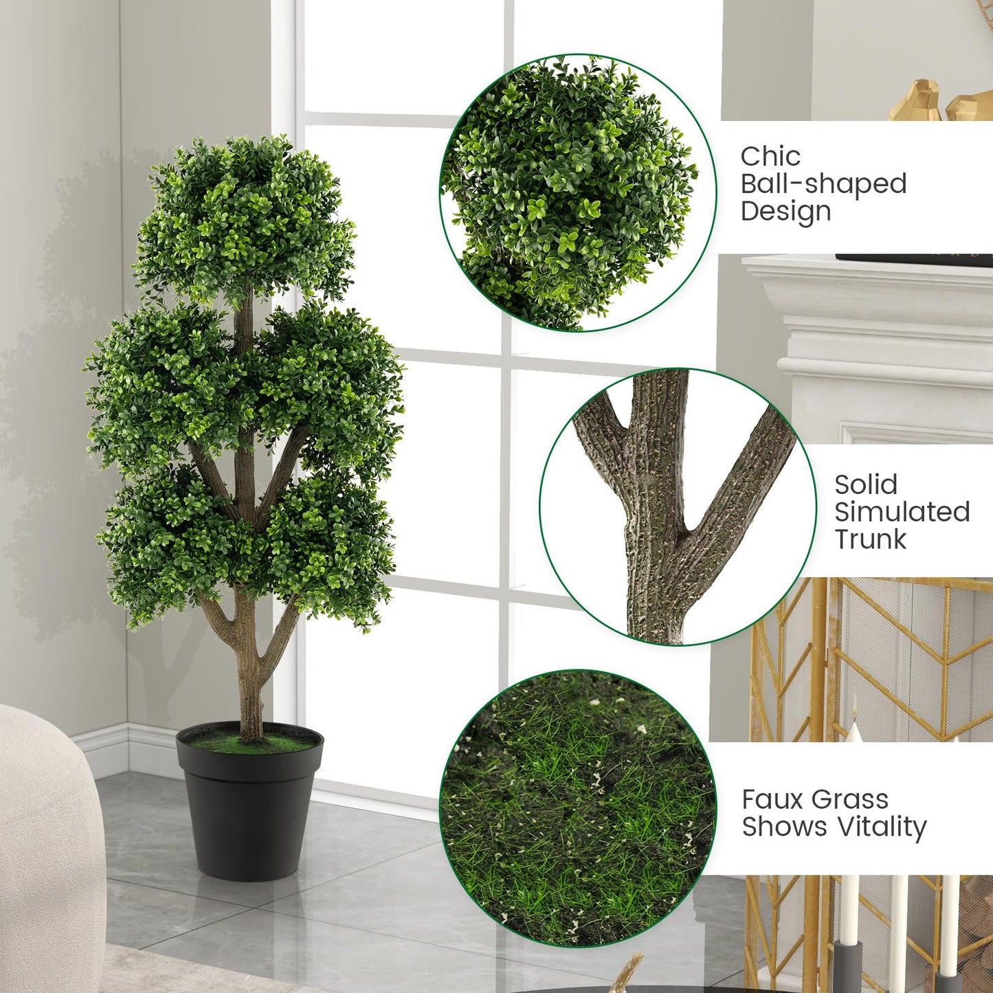 115cm Artificial Boxwood Topiary Ball Tree for Home Office Front Porch