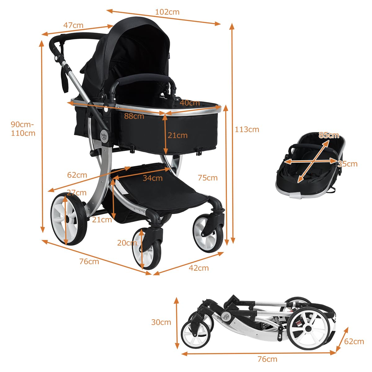 Foldable Infant Stroller with Rain Cover