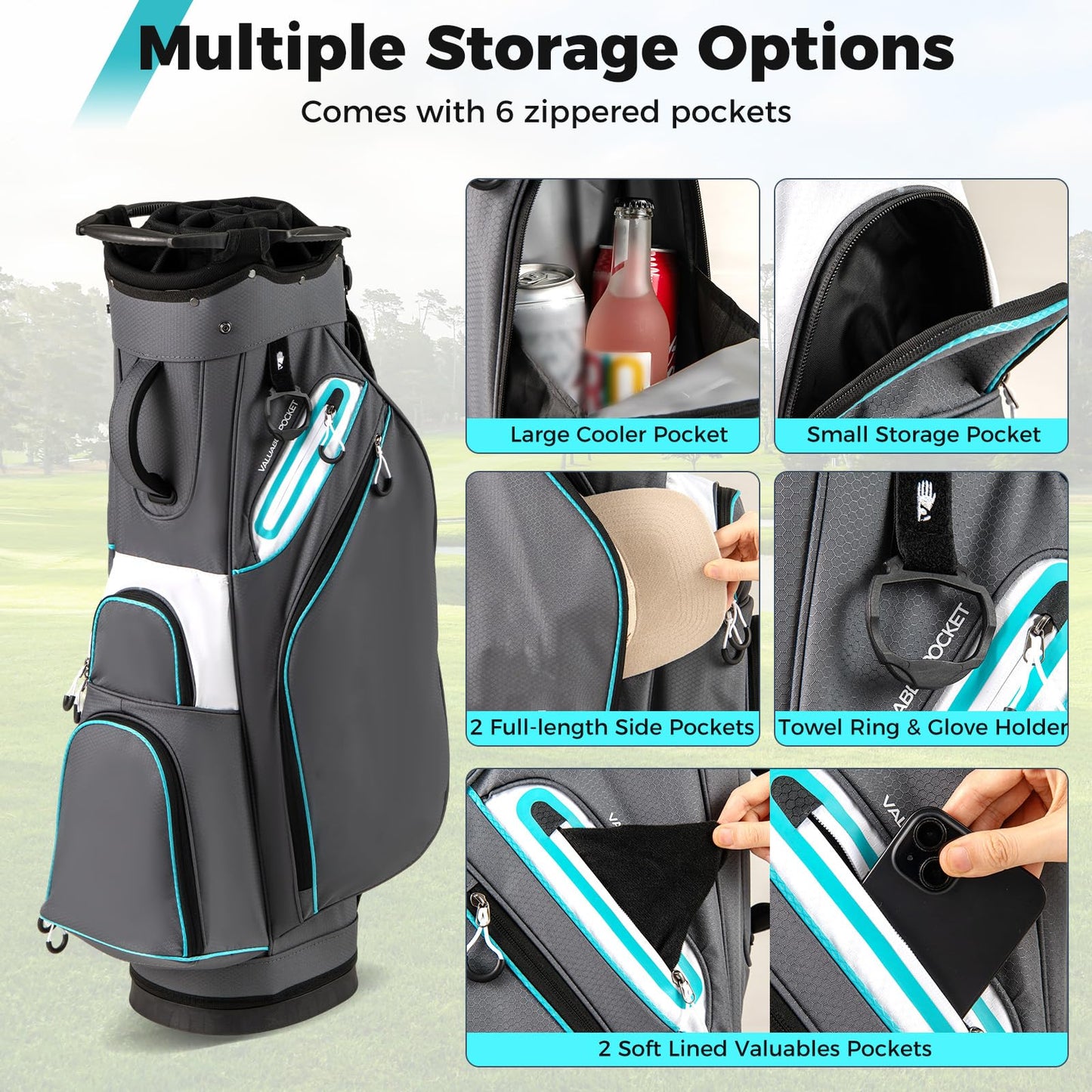 Giantex Golf Cart Bag Golf Trolley Bag with 14 Way Dividers Cooler Pocket Adjustable Shoulder Strap Rain Hood