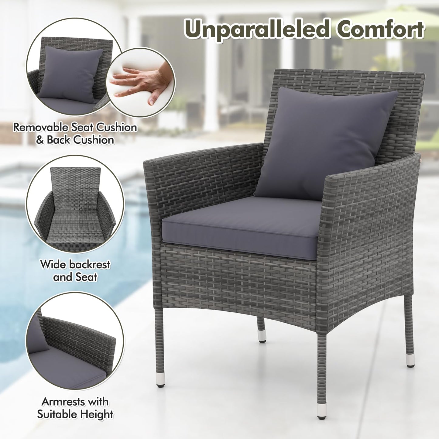 3-Piece PE Rattan Furniture Set with 2 Cushioned Chairs and Tempered Glass Table
