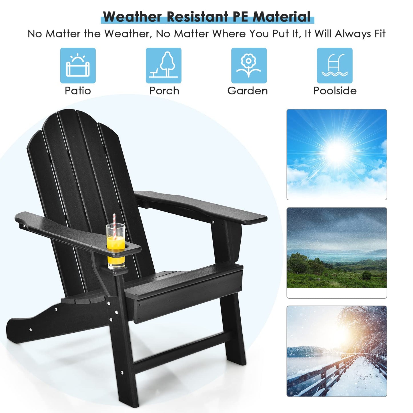 Weather Resistant Adirondack Chair with Built-in Cup Holder