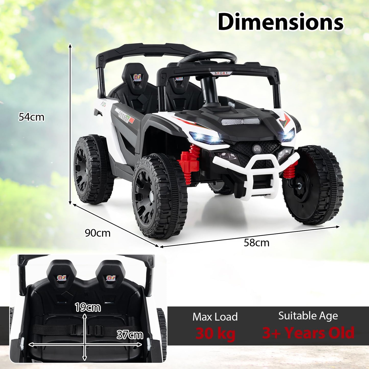 12V Kids Ride On Car Electric UTV with LED Lights and Music