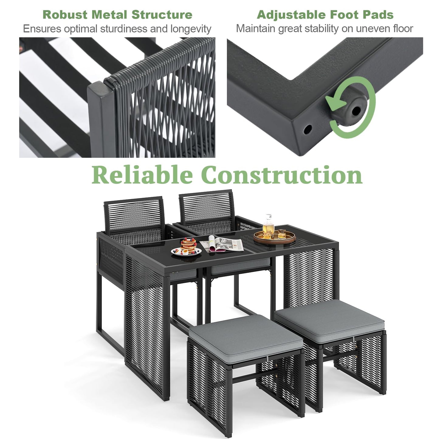 5 or 9 Pieces Patio Dining Set with PE Rattan Chairs and Tempered Glass Table