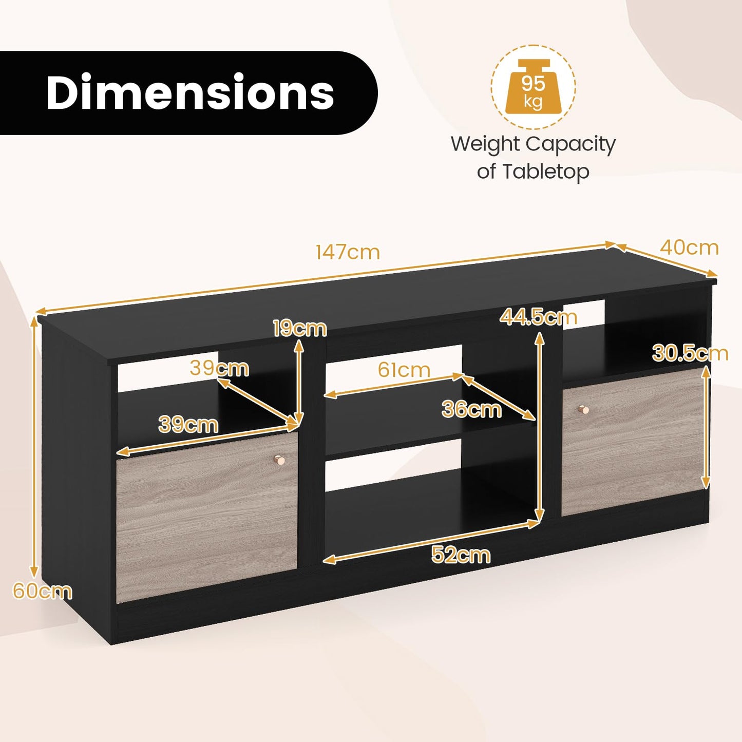TV Stand with Adjustable Shelf and Open Compartment