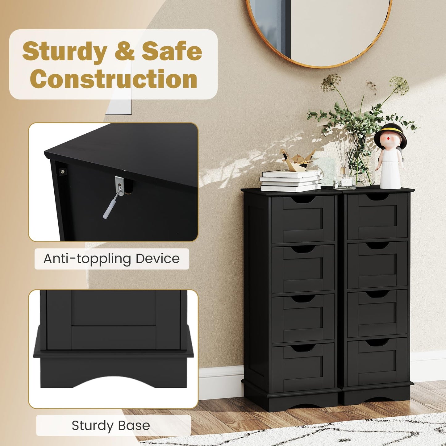4-Drawer Bathroom Cabinet Narrow Floor Standing Cabinet