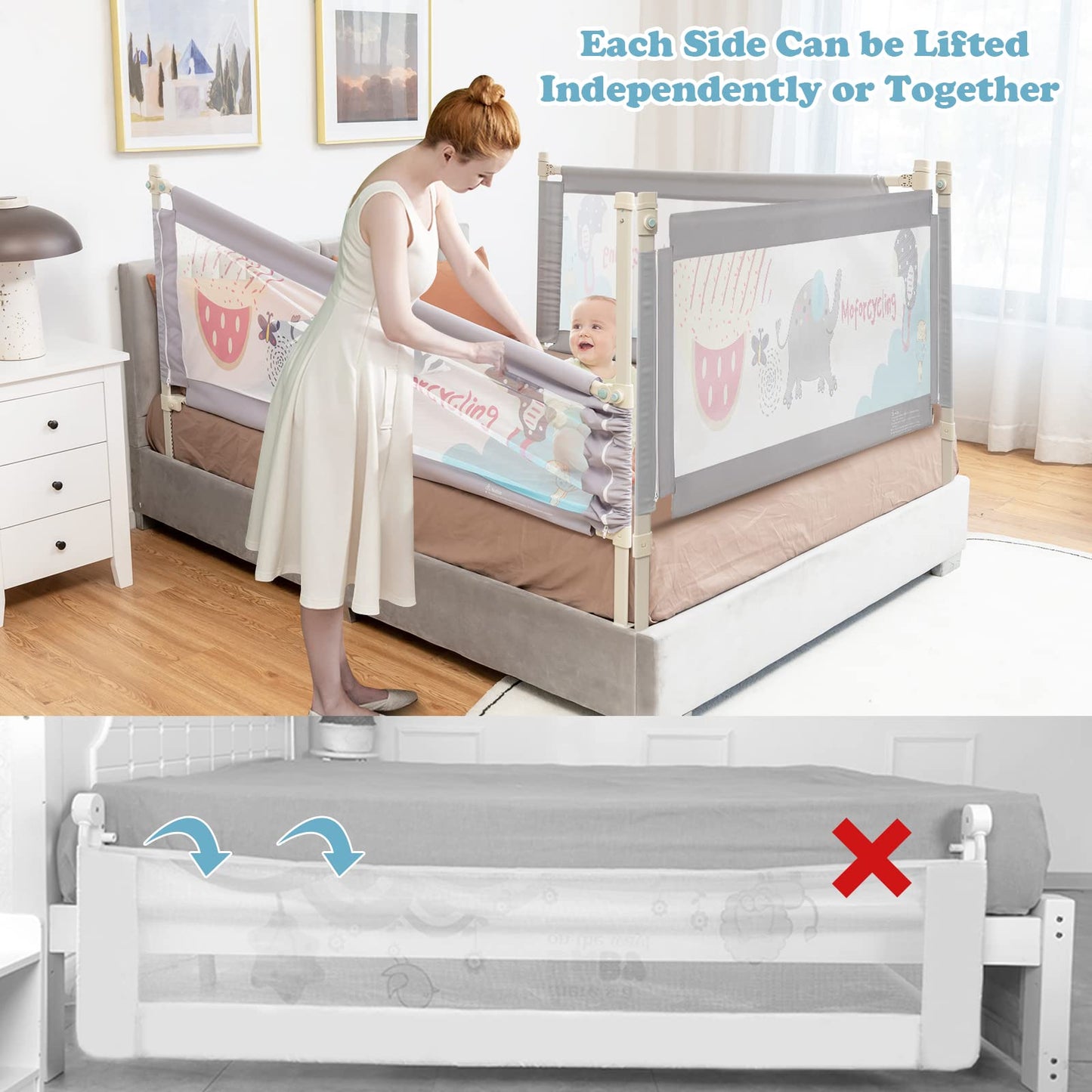 Vertical Lifting Baby Beds Guard with Double Safety Lock