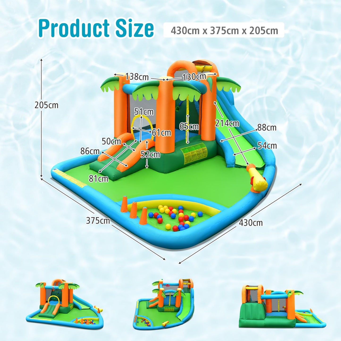 Kids Bouncy Castle with Dual Slides and Splash Pool for Outdoor Indoor Play