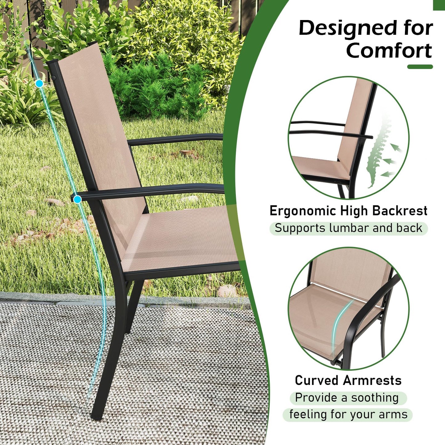Giantex Garden Chairs Set of 2 Stackable Outdoor Dining Chairs with Breathable Backrest & Seat