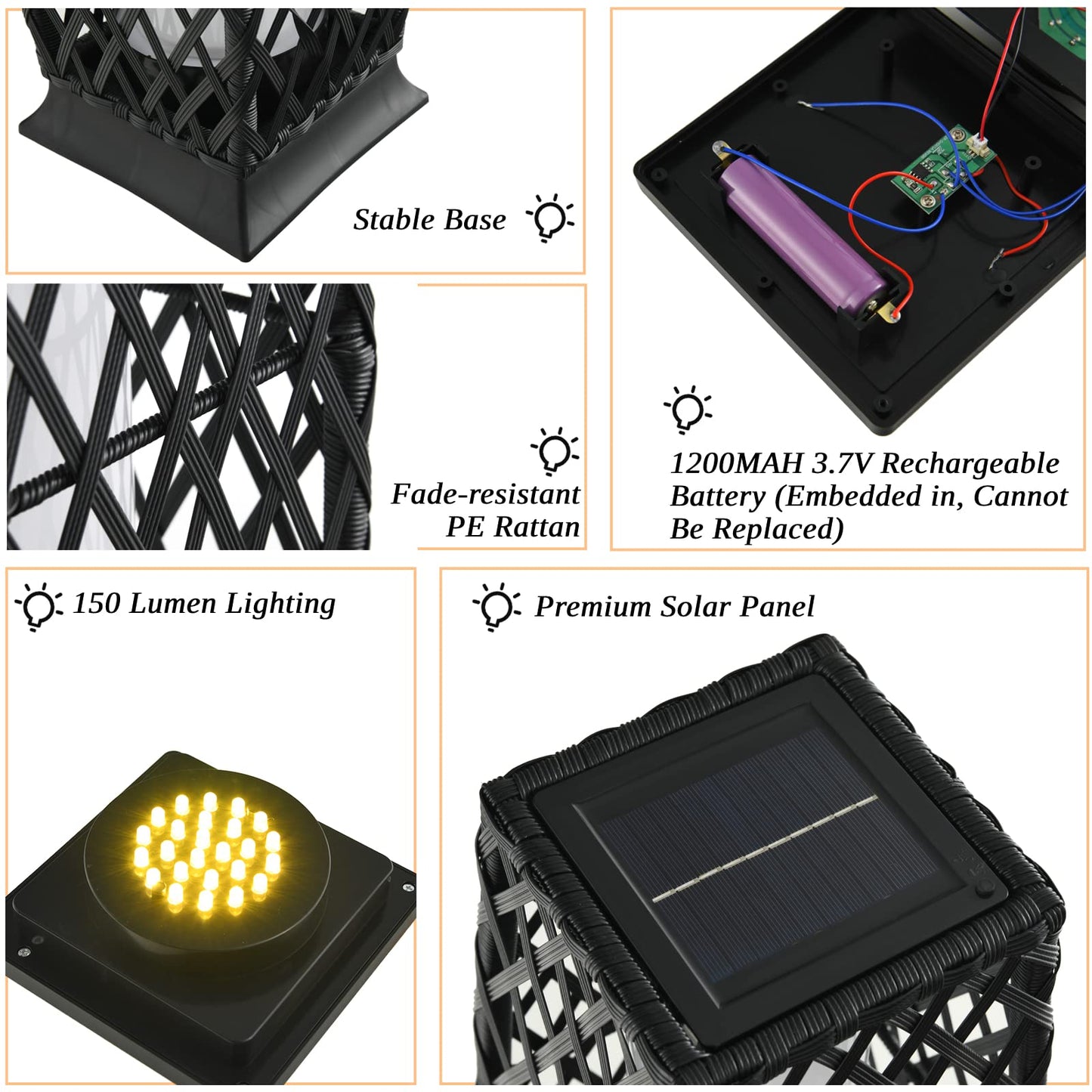 Rattan Solar Powered Landscape Lights with Automatic Switch and Large Capacity Batteries