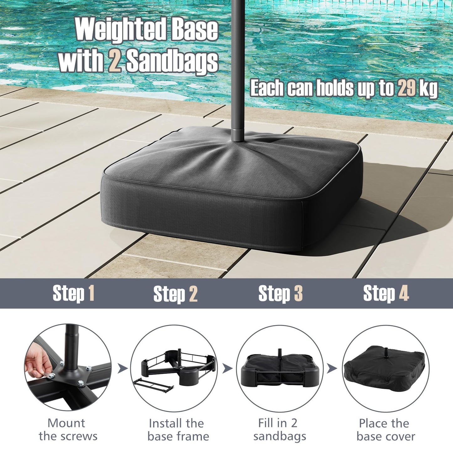 4m Outdoor Extra Large Double-sided Patio Parasol with Base