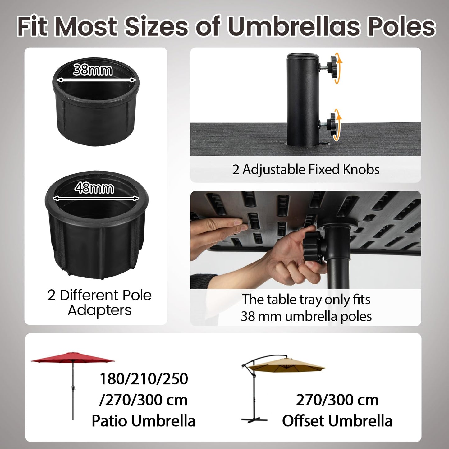 3-in-1 Patio Umbrella Base with Adjustable Tray and Weighted Bag
