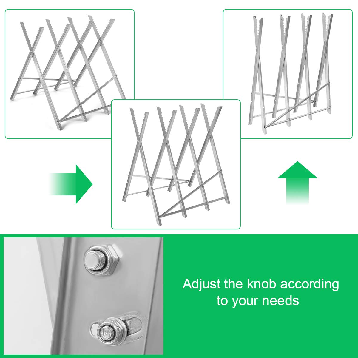 Heavy Duty Foldable Steel Sawhorse with Notched Sawteeth