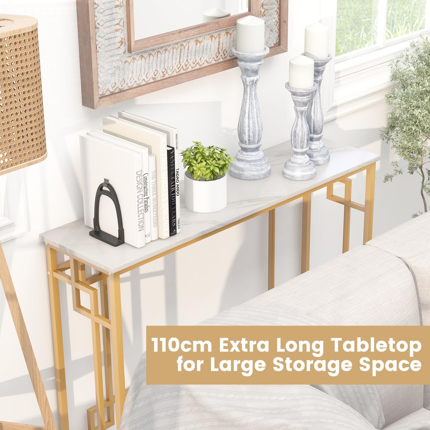 Metal Frame 110cm Long Narrow Accent Sofa Side Table for Hallway