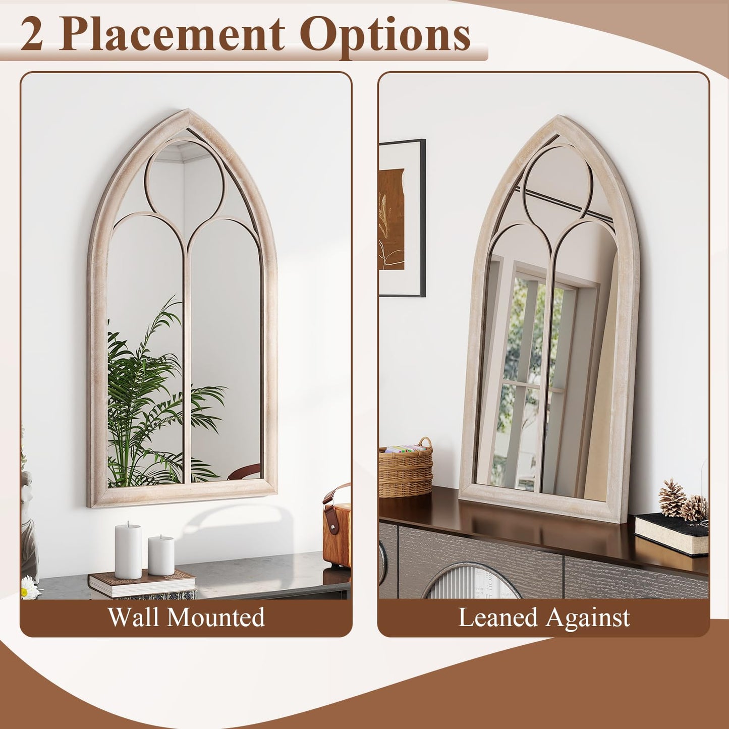 Farmhouse Window Pane Mirror Large Arched Wall Mounted Mirror with Metal Frame
