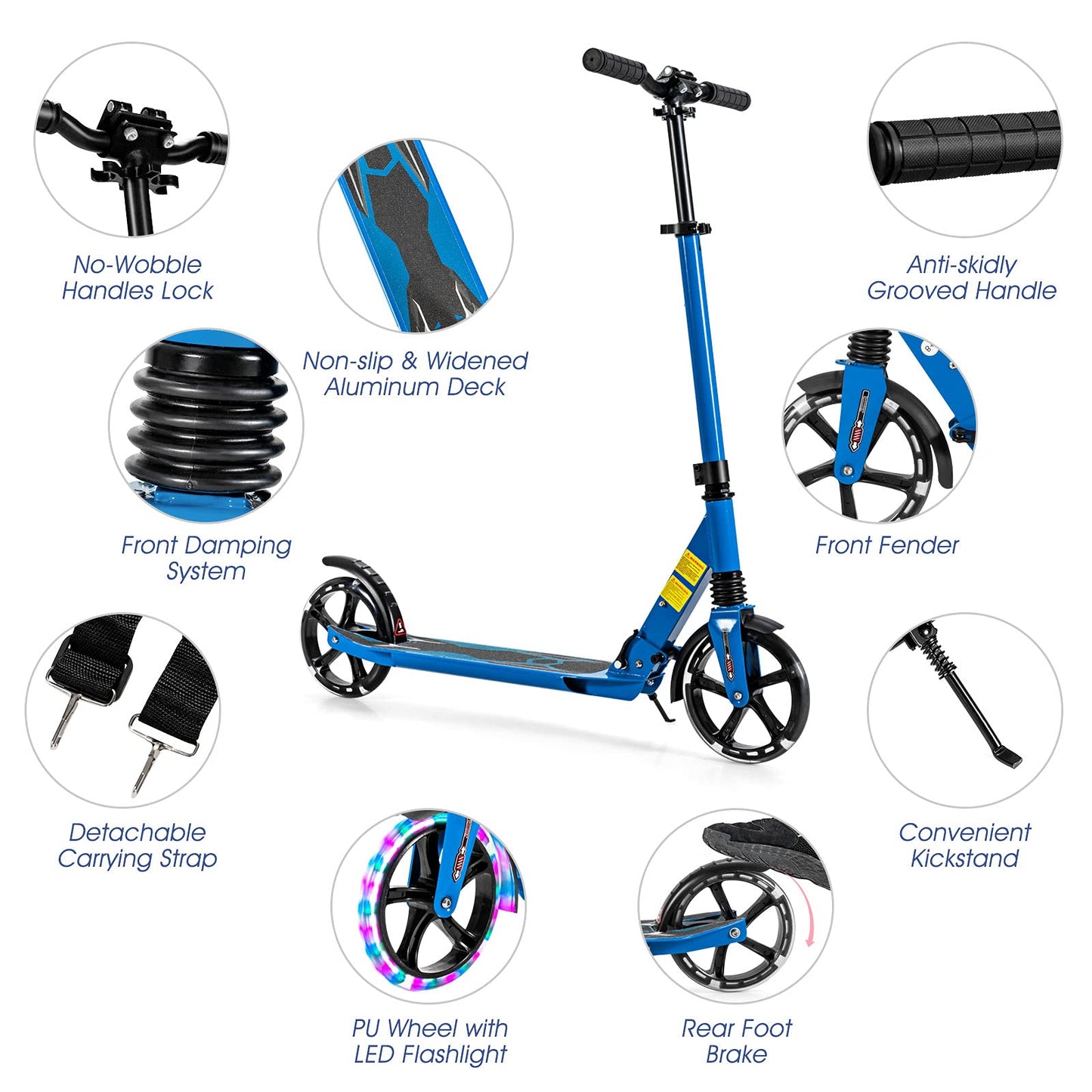Light Up Scooter with 200mm Large Wheels and Carrying Strap
