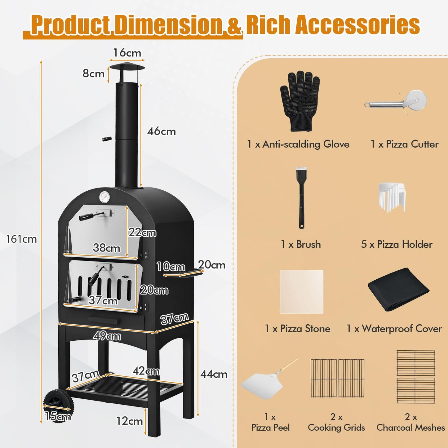 Wood Fired Pizza Maker with Chimney & Pizza Peel