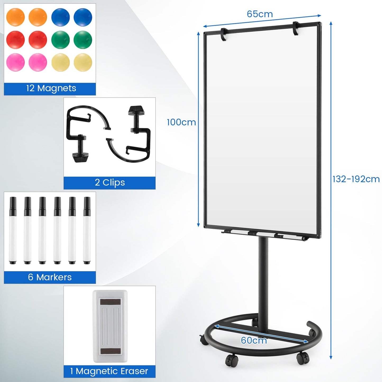 100x65cm Height Adjustable Dry Erase Board with Stand