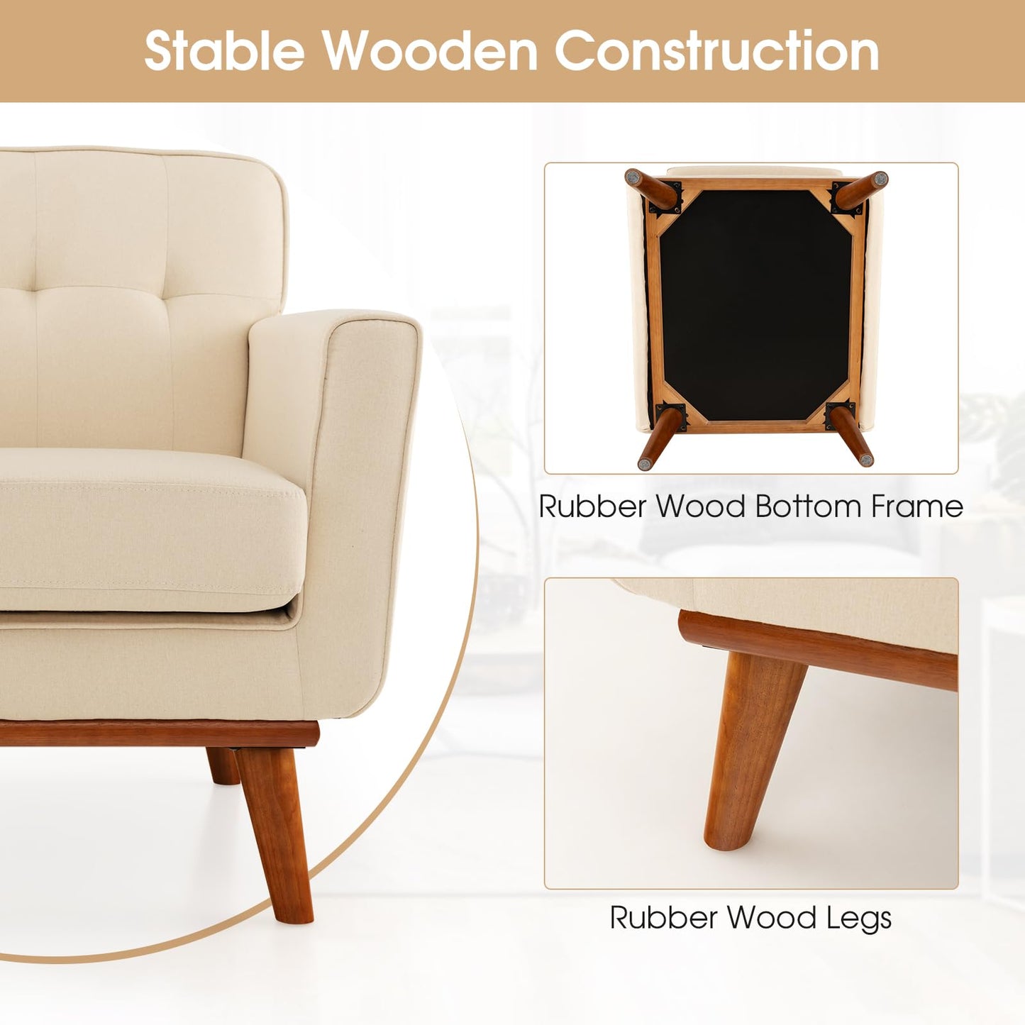 Modern Accent Armchair with Removable Padded Seat Cushion