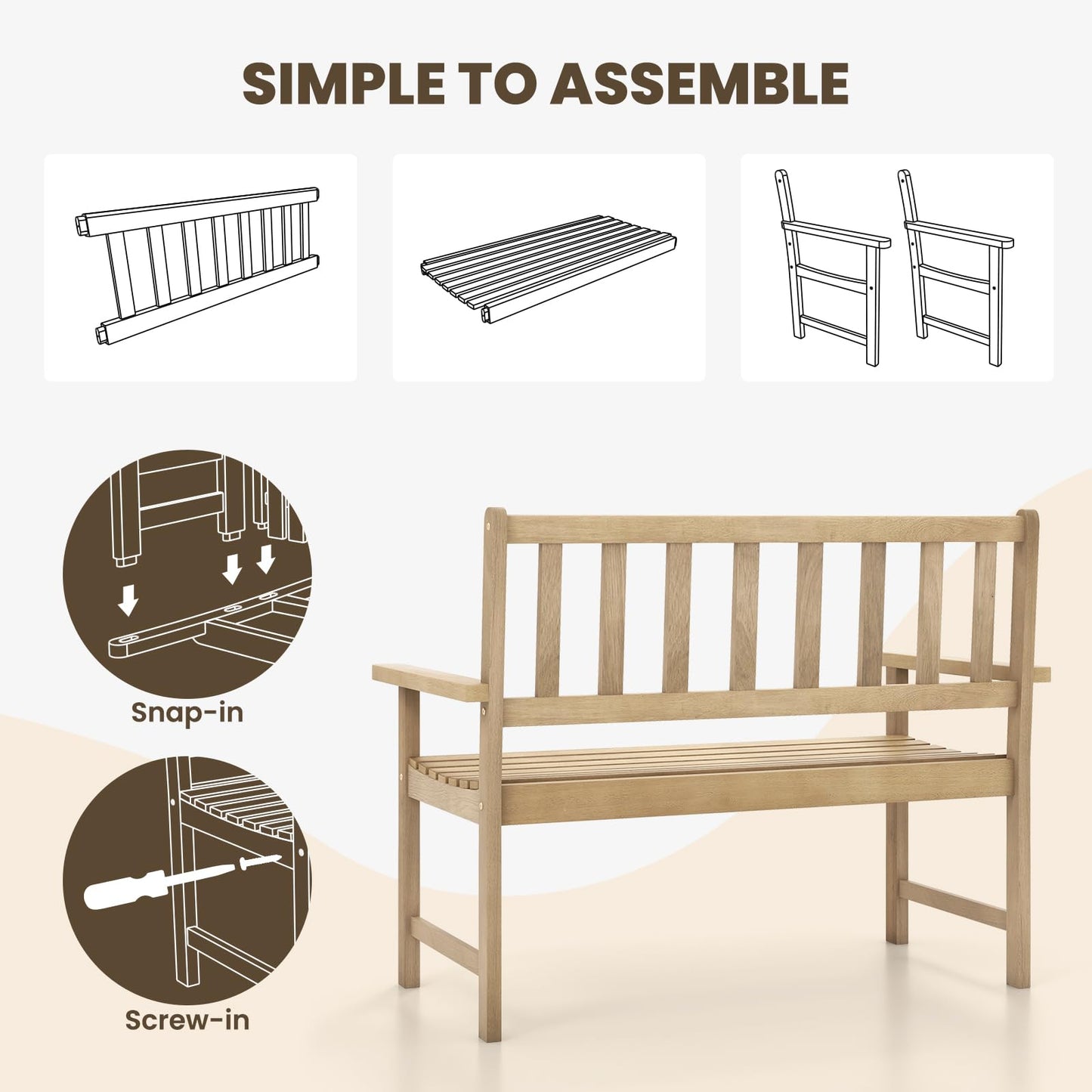 Outdoor Teak Wood Garden Bench with Backrest and Armrests