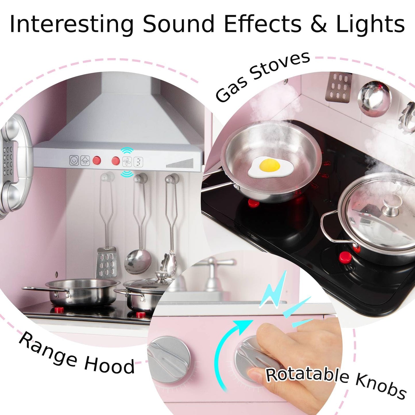 Height Adjustable Wooden Kid Play Kitchen Set with Sounds