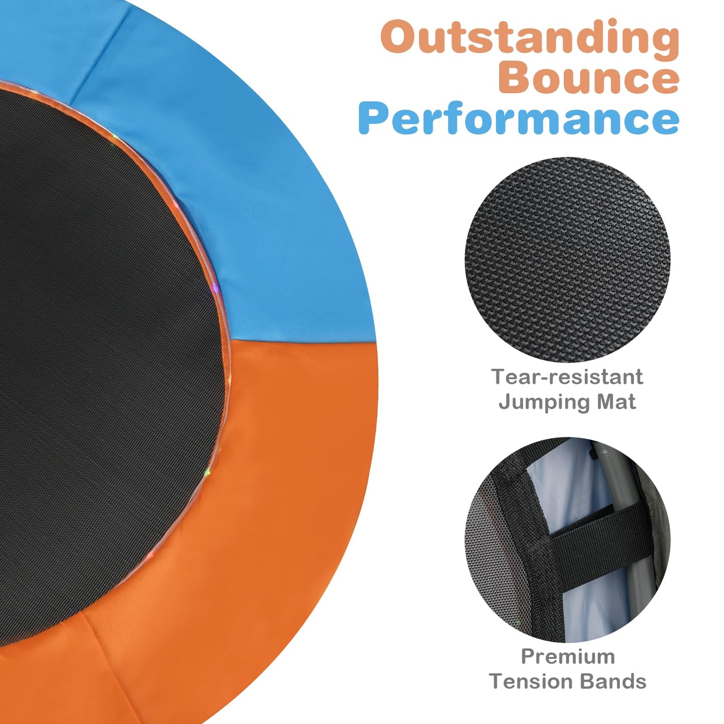 36" Mini Trampoline for Kids with LED Lights