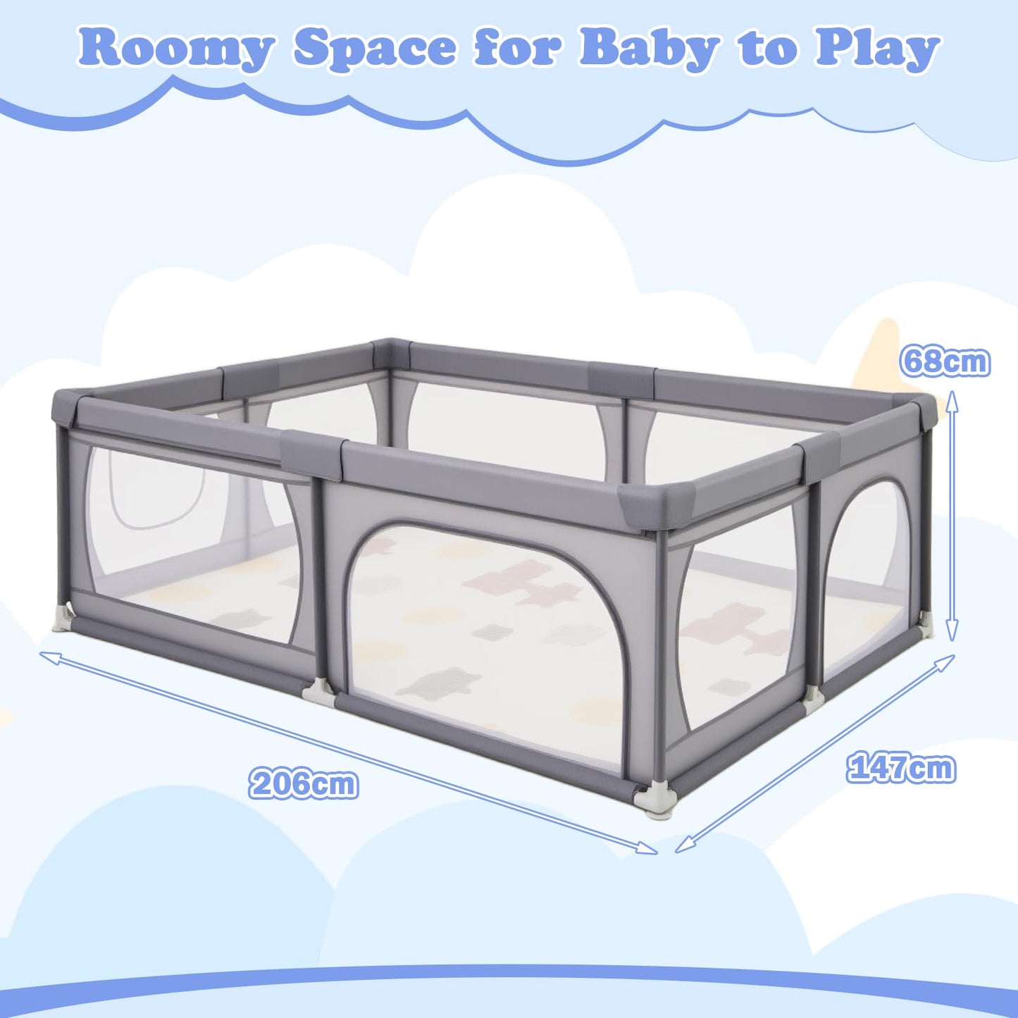 206 x 147cm Extra Large Toddler Fence with Mat