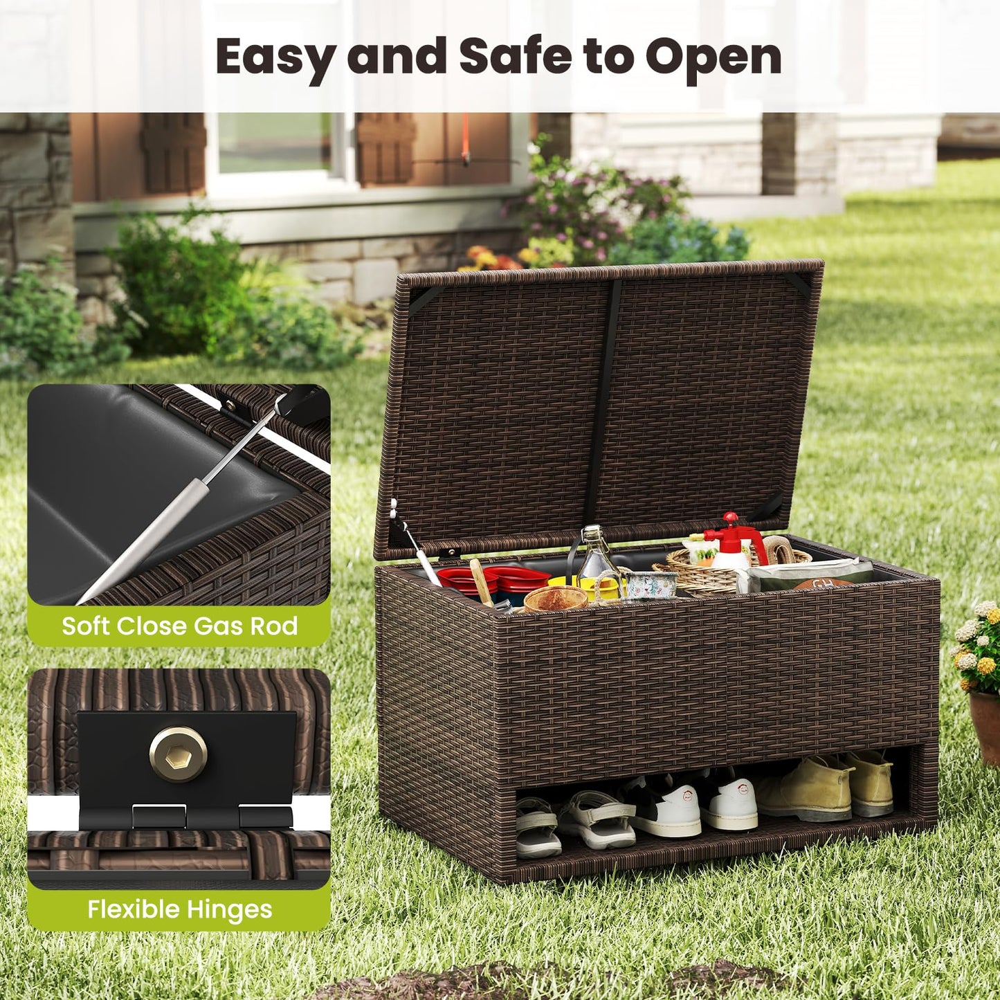 PE Rattan Storage Bin with Waterproof Liner and Shoe Rack