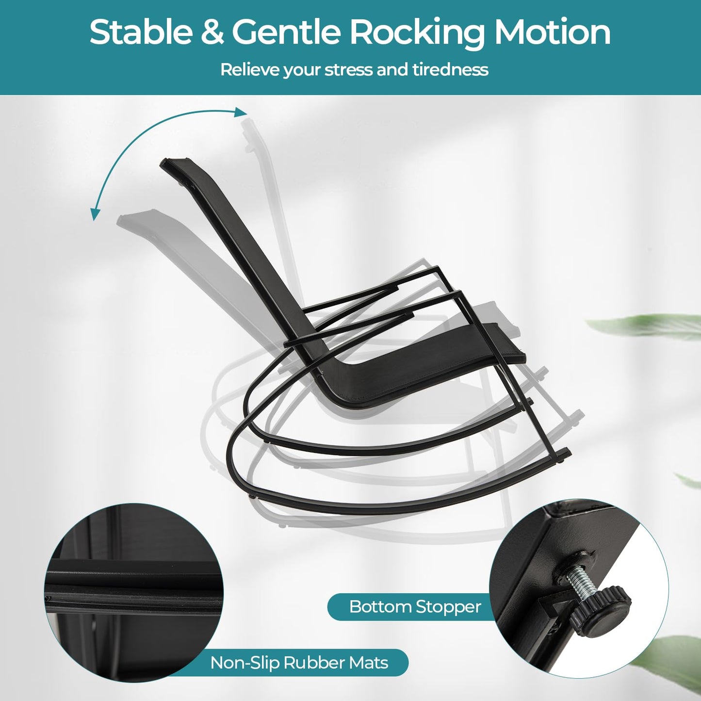 2 Pieces Outdoor Rocking Armchairs Relax Porch Rocker with Non-Slip Rubber Mats