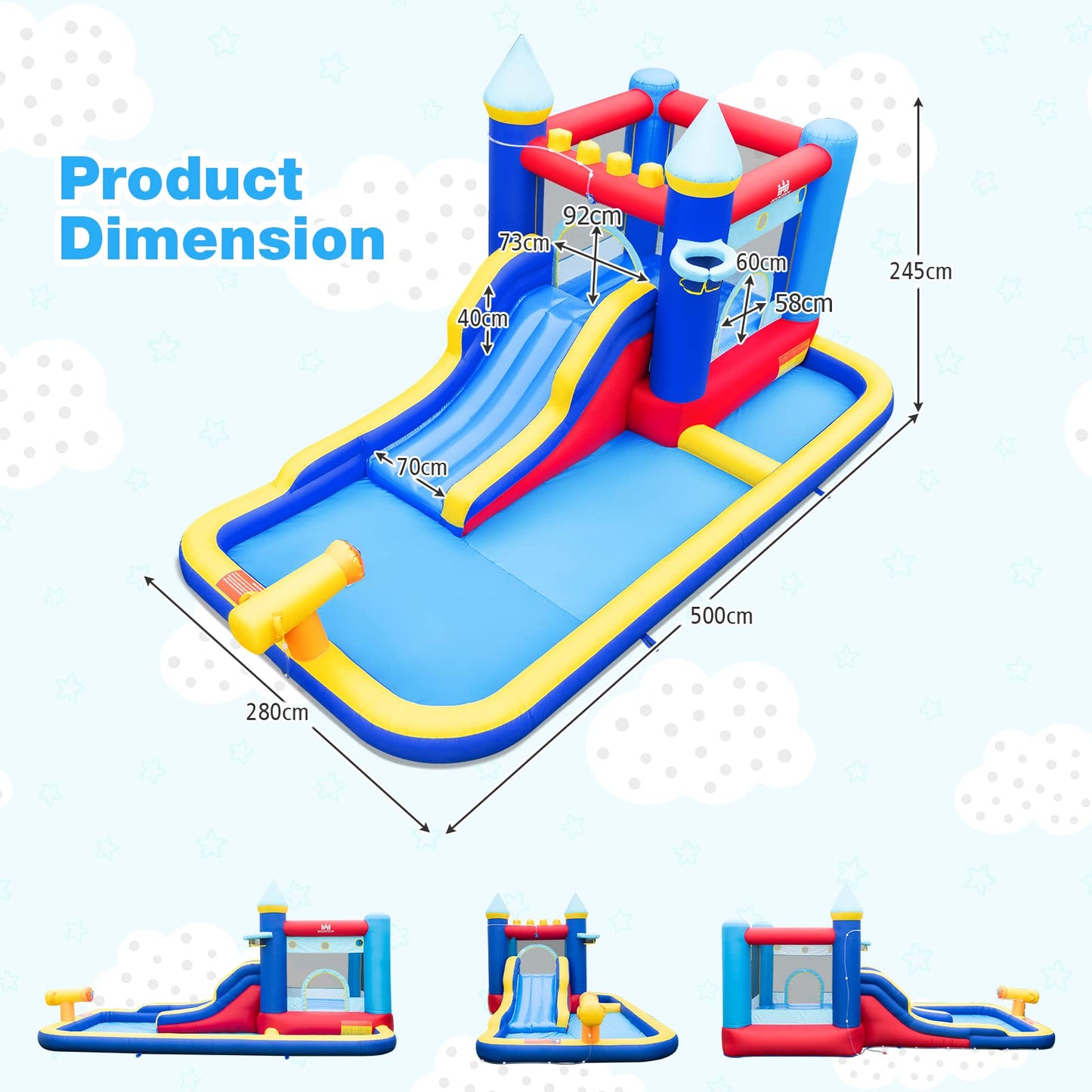 Inflatable Water Park with Basketball Hoop and Splashing Pool