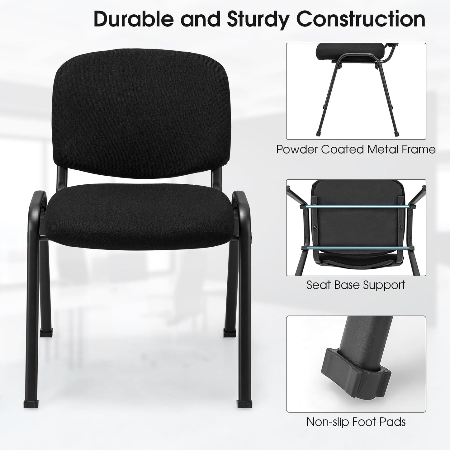 Set of 5 Stackable Reception Chairs, Upholstered Armless Office Meeting Conference Chair