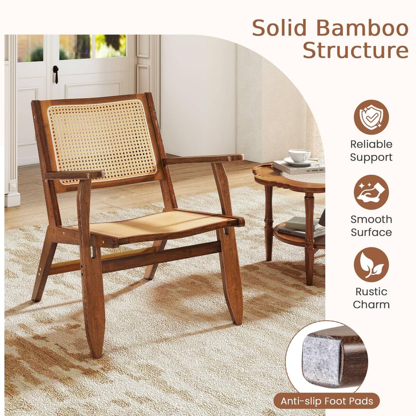 Rattan Accent Chair Mid-Century Modern Comfy Lounge Armchair