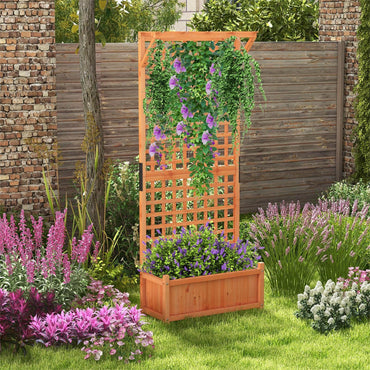 GiantexUK Garden Planter with Trellis, Wooden Raised Bed Climbing Support with Drainage Holes (with Hanging Roof, Orange, 75x33x183cm)