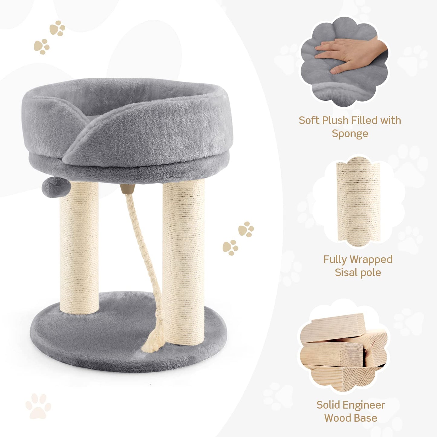 2-Tier Compact Cat Climbing Tower with Plush Top Perch Bed