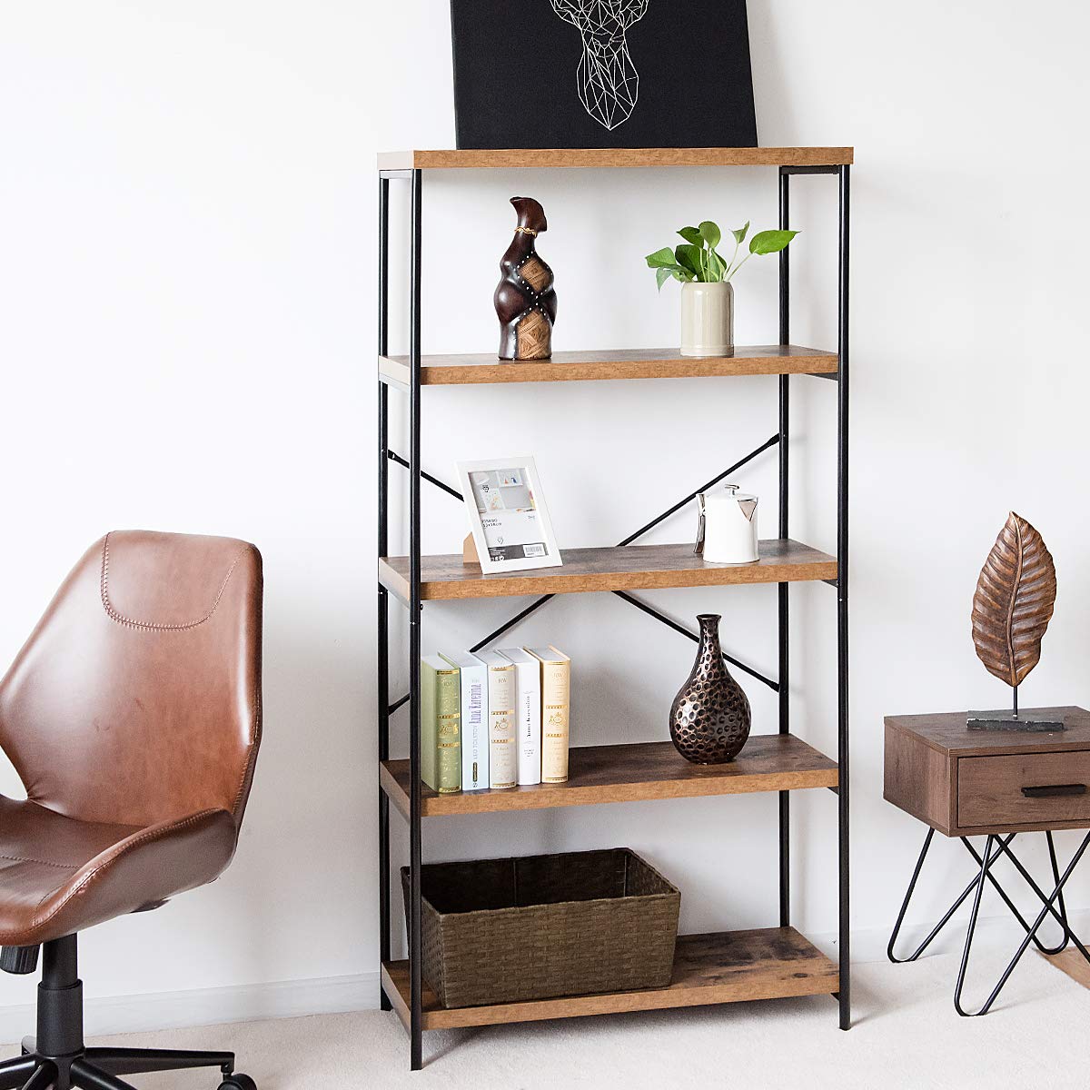 Freestanding Wooden 5-Tier Storage Bookshelf