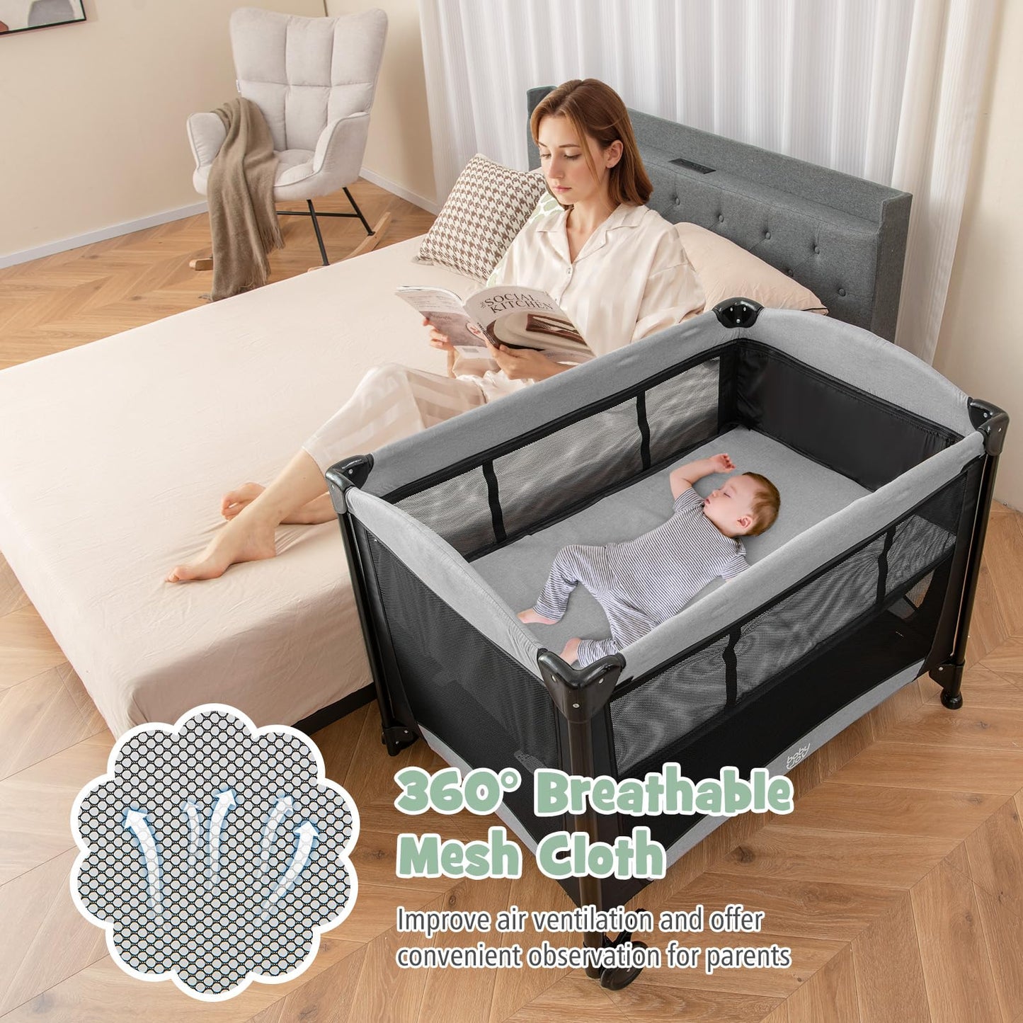 Portable Baby Crib Bassinet with Mattress
