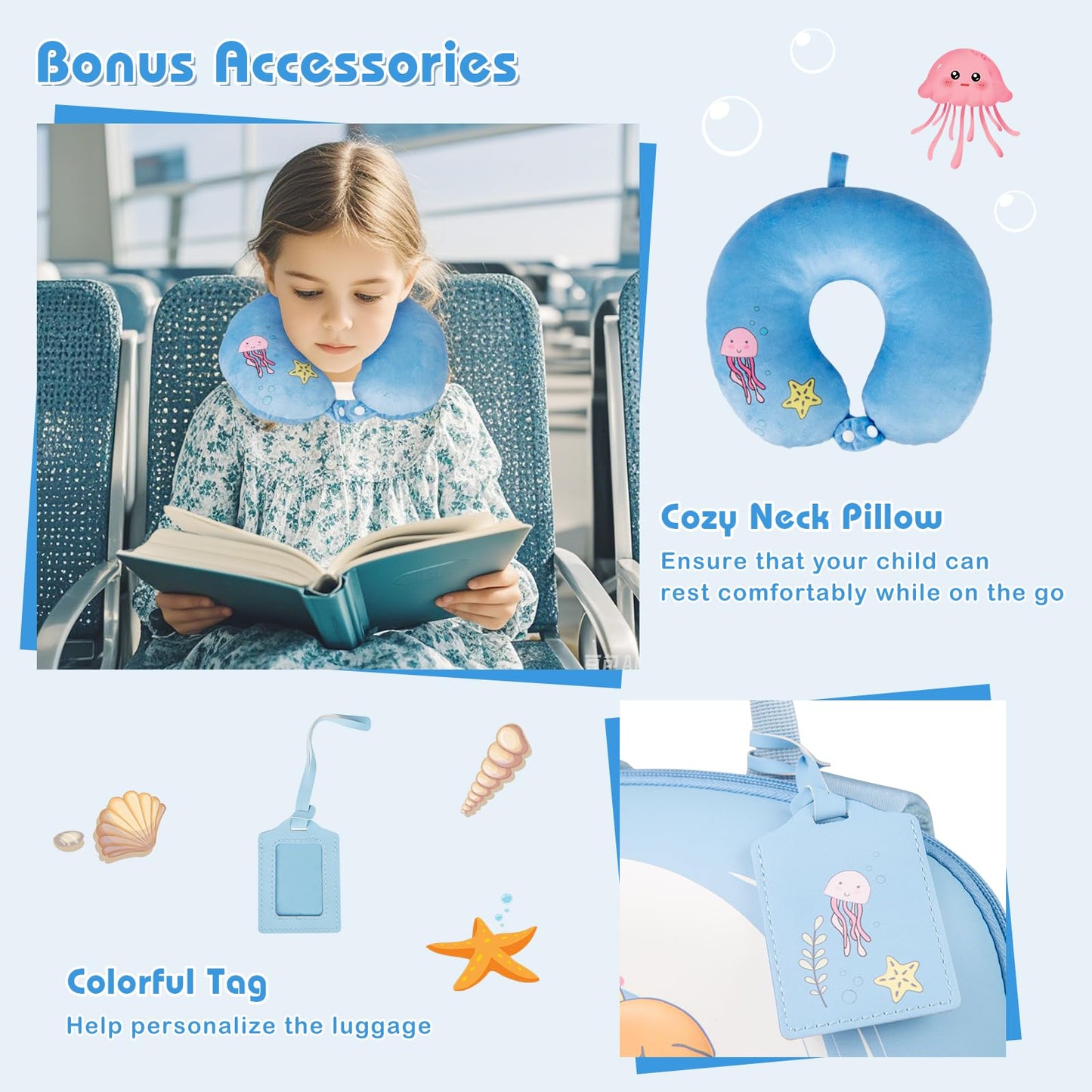 4Pcs Kids Luggage Set Toddler Carry On Luggage Set for Travel School