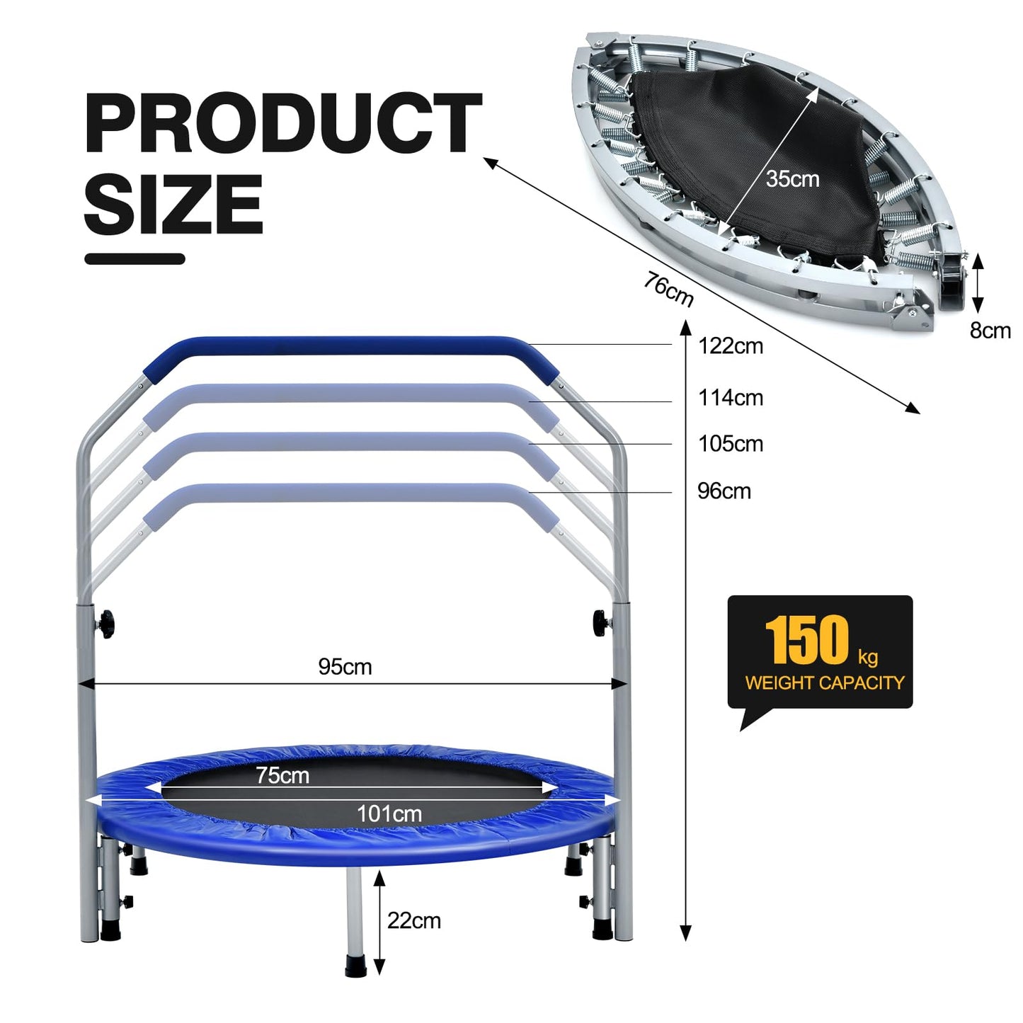 Foldable Fitness Bouncer with 4 Level Adjustable Foam Handle and Safety Padded Cover